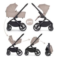 Carucior 2 in 1 pentru copii PetiteMars Scout Crem Cappuccino cu landou pliabil, reversibil, spatar si suport de picioare reglabile, maner ajustabil, accesorii, pana la 22 kg, 0 luni+ - 1