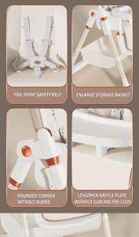 Scaun de masa pentru copii, Little Mom, multifunctional 3 in 1, pliabil, cu Tavita dubla extensibila, cu roti, cos pentru accesorii si husa detasabila, dimensiune 71 x 48 x 89 cm, Grey - 2