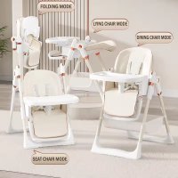Scaun de masa pentru copii, Little Mom, multifunctional 3 in 1, pliabil, cu Tavita dubla extensibila, cu roti, cos pentru accesorii si husa detasabila, dimensiune 71 x 48 x 89 cm, Grey - 4