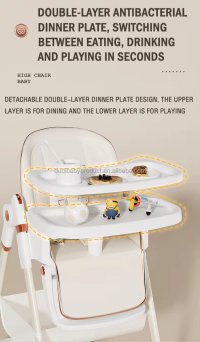 Scaun de masa pentru copii, Little Mom, multifunctional 3 in 1, pliabil, cu Tavita dubla extensibila, cu roti, cos pentru accesorii si husa detasabila, dimensiune 71 x 48 x 89 cm, Grey - 11