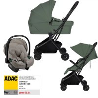 Carucior 3 in 1 Lionelo Sia Flex cu landou pliabil si scoica auto Astrid i-Size, testata ADAC, 0-48 luni, pana la 22 kg, Green Emerald/Beige Taupe - 1