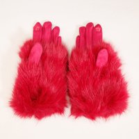 Manusi dama fucsia din material textil catifelat cu blanita - 1