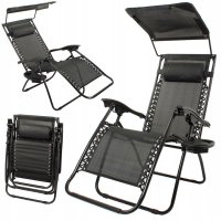 Scaun sezlong pliabil cu parasolar 122x64x97 cm – pernuta si suport pentru bauturi - 1