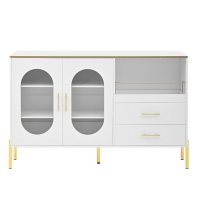 Comoda eleganta cu 2 sertare si 2 usi din sticla, spatiu generos de depozitare, 140x38x90 cm, Alb - 1