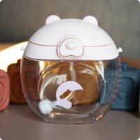 Sticluta de apa din tritan pentru copii, Kindnort Baer, sterilizabila, pai moale din silicon cu bila gravitationala, prevazuta cu snur reglabil, capacitate 300 ml, Pink - 2