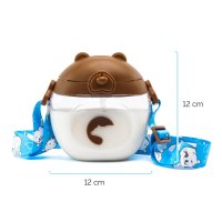 Sticluta de apa din tritan pentru copii, Kindnort Baer, sterilizabila, pai moale din silicon cu bila gravitationala, prevazuta cu snur reglabil, capacitate 300 ml, Pink - 6
