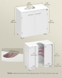 Masca chiuveta baie 2 usi raft reglabil mdf pal, 60x30x60 cm, design modern, alb - 2