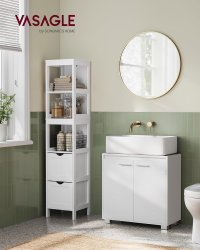 Masca chiuveta baie 2 usi raft reglabil mdf pal, 60x30x60 cm, design modern, alb - 5