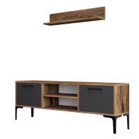 Comoda TV RIGA, cu raft suspendat, nuc + antracit, 140x30x48 cm - 1