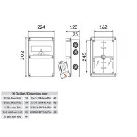 Tablou electric Bemis BD2-2228-2020, aparent, IP44, 210x300x122 mm, ABS, gri, 2 prize 4/32A 380V, 2 prize 1/16A 220V, IP44 - 2