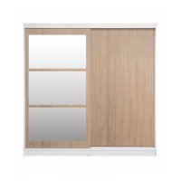 Dulap CORFU 02, cu usi glisante si oglinda, corp alb + usi sonoma, 200x60x200 cm - 1