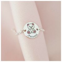 Bratara personalizata cu Ursulet roz - 12 mm din Argint 925 - Lantisor pentru fetite si baieti - 1