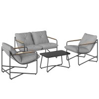 Set Grădină Outsunny cu Canapea, 2 Fotolii și Măsuță din Sticlă, Mobilier Exterior Gri Deschis - 1