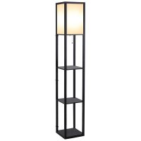 HOMCOM Lampa de Podea cu Rafturi pentru Carti, Design Modern, 3 Rafturi, Cablu Metalic, Dimensiuni 26x26x160cm, Negru-Alb | Aosom Romania - 1