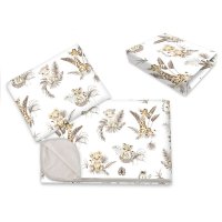 Lenjerie patut cu 3 piese, MimiNu, Cu cearceaf 120x60 cm, Din bumbac certificat Oeko Tex Standard 100, Cu paturica si pernuta, Savanna - 1
