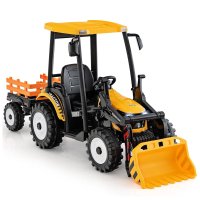 Tractoras electric copii cu remorca si cupa, Power-Tractor 400W 24V, culoare galbena - 1