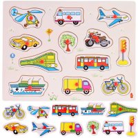 Puzzle din lemn cu vehicule, 12 piese cu manere, de la {numeBrand} - 1