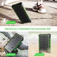 Baterie externa solara A+ Emeszon® 36000 mAh Type C USB 3A, incarcare wireless, IP66, LED, Quick Charge 3.0, negru-verde - 12