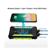 Baterie externa solara A+ Emeszon® 36000 mAh Type C USB 3A, incarcare wireless, IP66, LED, Quick Charge 3.0, negru-verde - 4