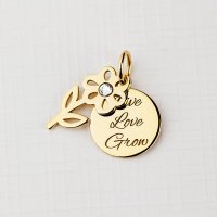 ELM Charm banut personalizat si floare din argint 925 placat cu aur galben 18K - 1