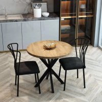 Set masa rotunda Asterix cu 2 scaune, negru-nuc, 70 cm - 1