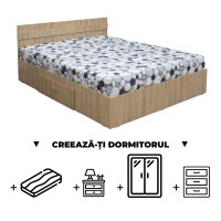 Creeaza-ti Dormitorul ALMA, sonoma deschis, de la Pat cu sertar Alma 140x200 cm, adauga Saltea, Noptiere, Comoda, Dulap - 1