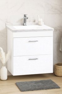 Set Baza si Lavoar seria 867, suspendata, cu sertare, 60 cm, alb - 1