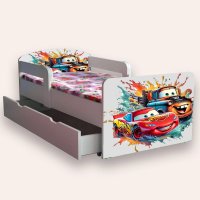 Pat pentru copii Cars Fulger Mcqueen si Bucsa, cu manere si sertar, 2-6 ani, 130x60 cm - 2