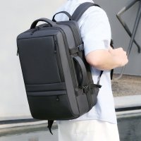 Rucsac Calatorie Extensibil, Laptop 17", pentru Avion, Impermeabil, port USB, pana la 40 L, Negru denim, OBRALIX® - 2