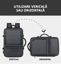 Rucsac Calatorie Extensibil, Laptop 17", pentru Avion, Impermeabil, port USB, pana la 40 L, Negru denim, OBRALIX® - 7