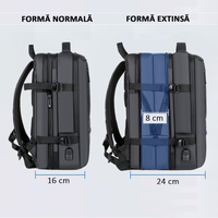 Rucsac Calatorie Extensibil, Laptop 17", pentru Avion, Impermeabil, port USB, pana la 40 L, Negru denim, OBRALIX® - 11