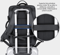 Rucsac Calatorie Extensibil, Laptop 17", pentru Avion, Impermeabil, port USB, pana la 40 L, Negru denim, OBRALIX® - 12