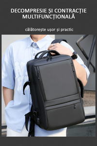 Rucsac Calatorie Extensibil, Laptop 17", pentru Avion, Impermeabil, port USB, pana la 40 L, Negru denim, OBRALIX® - 13