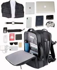 Rucsac Calatorie Extensibil, Laptop 17", pentru Avion, Impermeabil, port USB, pana la 40 L, Negru denim, OBRALIX® - 6