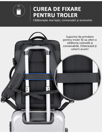 Rucsac Calatorie Extensibil, Laptop 17", pentru Avion, Impermeabil, port USB, pana la 40 L, Negru denim, OBRALIX® - 8