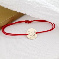 Bratara personalizata cu nume - Fluture din Aur Galben 14K - Banut de 12 mm - Snur reglabil - 1