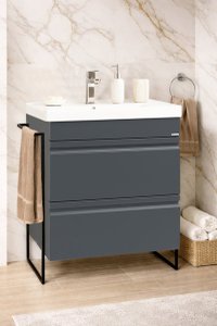 Set Baza front MDF si Lavoar seria 786, cadru metalic, cu sertare, montata, 60 cm, antracit - 1