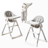 Scaun de masa pentru copii Little Mom NidoFold gri, cu sistem anti-ridicare si roti, tavita detasabila, pliere rapida, dimensiuni 54 x 67 x 88 cm - 1