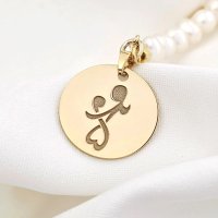 Colier Perla mea iubita - Pandantiv personalizat cu mama si copil - Combinație lant cu zale dreptunghiulare si perle - Argint 925 placat cu Aur Galben 18K - 1