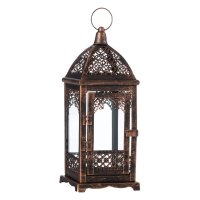 Felinar decorativ metalic dantela bronz brushed - 12 x 12 x 31cm - 1