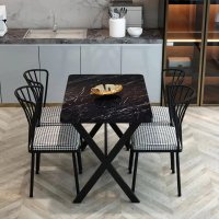 Set masa Amsterdam Homs cu 4 scaune metalice, negru marmorat/negru, 70 x 110 cm - 1