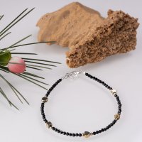 Bratara fina din argint cu zirconiu cubic negru si hematit auriu - 1