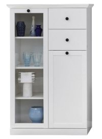 Vitrina joasa BRANDSON, 2 usi, 2 sertare, geam, alb, 81x41x129 cm - 1