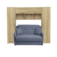 Set dormitor tineret YASMIN M1, 3 corpuri, stejar Belfast, 238x50x200 cm + Canapea GALA extensibila, 2 locuri, albastru, 143x98x98 cm - 1