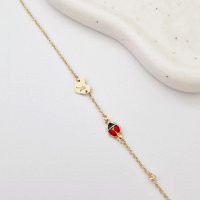 Bratara Chic Baby - Bijuterie Personalizata cu Inima si Buburuze - Aur Galben 9K, Lantisor Ajustabil - 1