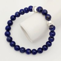 Bratara pietre semipretioase Lapis lazuli de 8 mm - Bilute din Argint 925 - Snur elastic - 1
