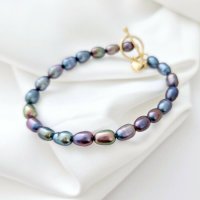 Bratara cu Perle - model sirag de perle rice peacock de apa dulce - Argint 925 placat cu Aur Galben 18K - 1