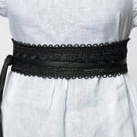 Curea neagra lata de 10 cm din piele ecologica cu broderie textila - 1
