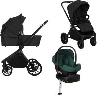 Carucior multifunctional Lionelo Mika Plus 4 in 1, cu scoica auto testata ADAC Green si baza Isofix rotativa, Black Onyx - 1