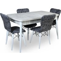 Set masa extensibila cu 4 scaune tapitate Homs cristal  bej-gri-picior-alb-170 x 80 cm - 1